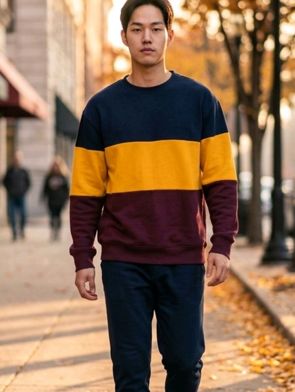 Original Use Colorblock Crewneck Sweatshirt in Navy, Yellow & Maroon